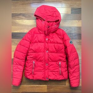 Abercrombie & Fitch Women’s Puffer Jacket - Red - Size L - Hooded & Lined